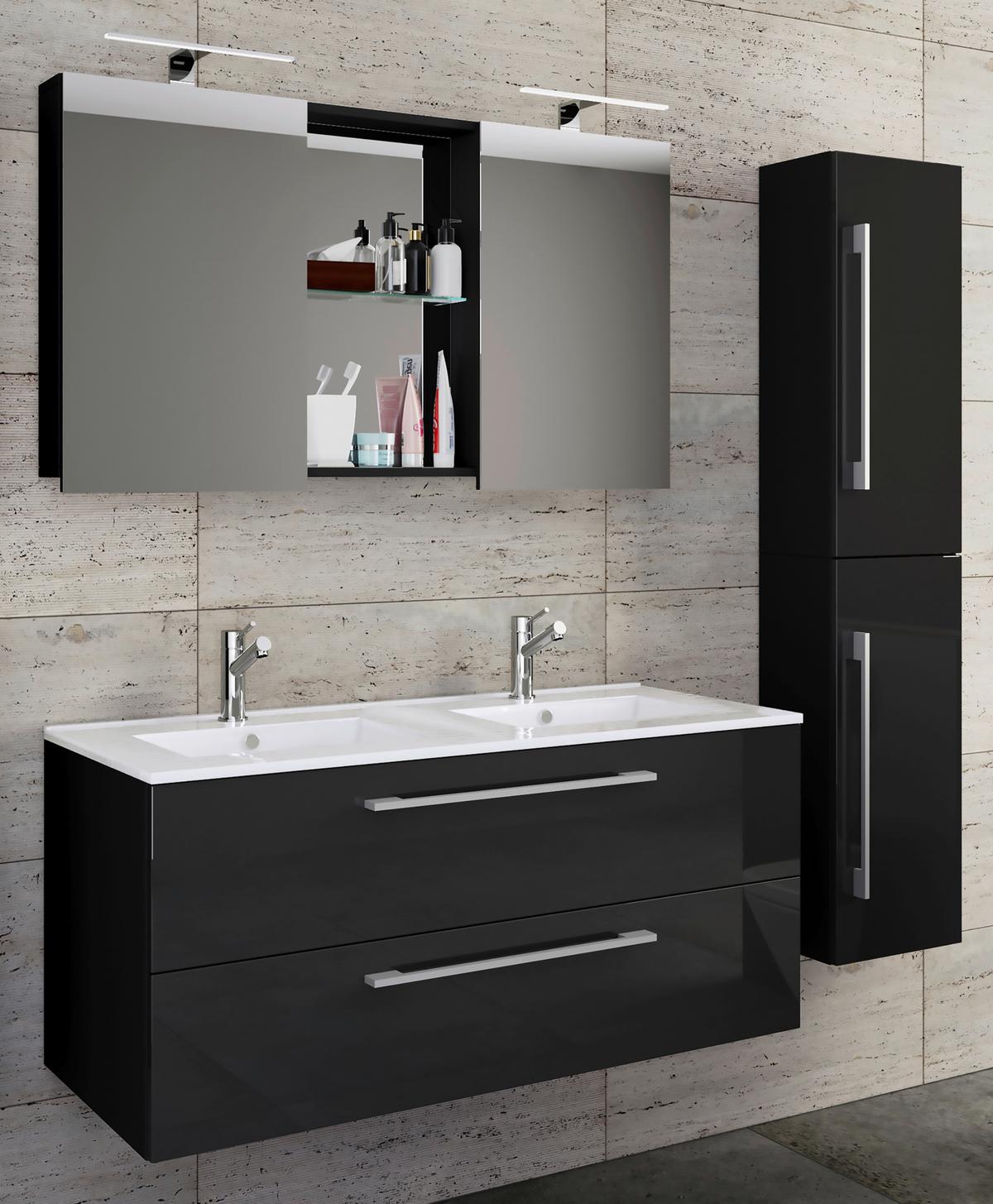 Badezimmer Budasi Schwarz B: 111 cm - Schwarz/Weiß, MODERN, Keramik/Holzwerkstoff (145cm) - MID.YOU