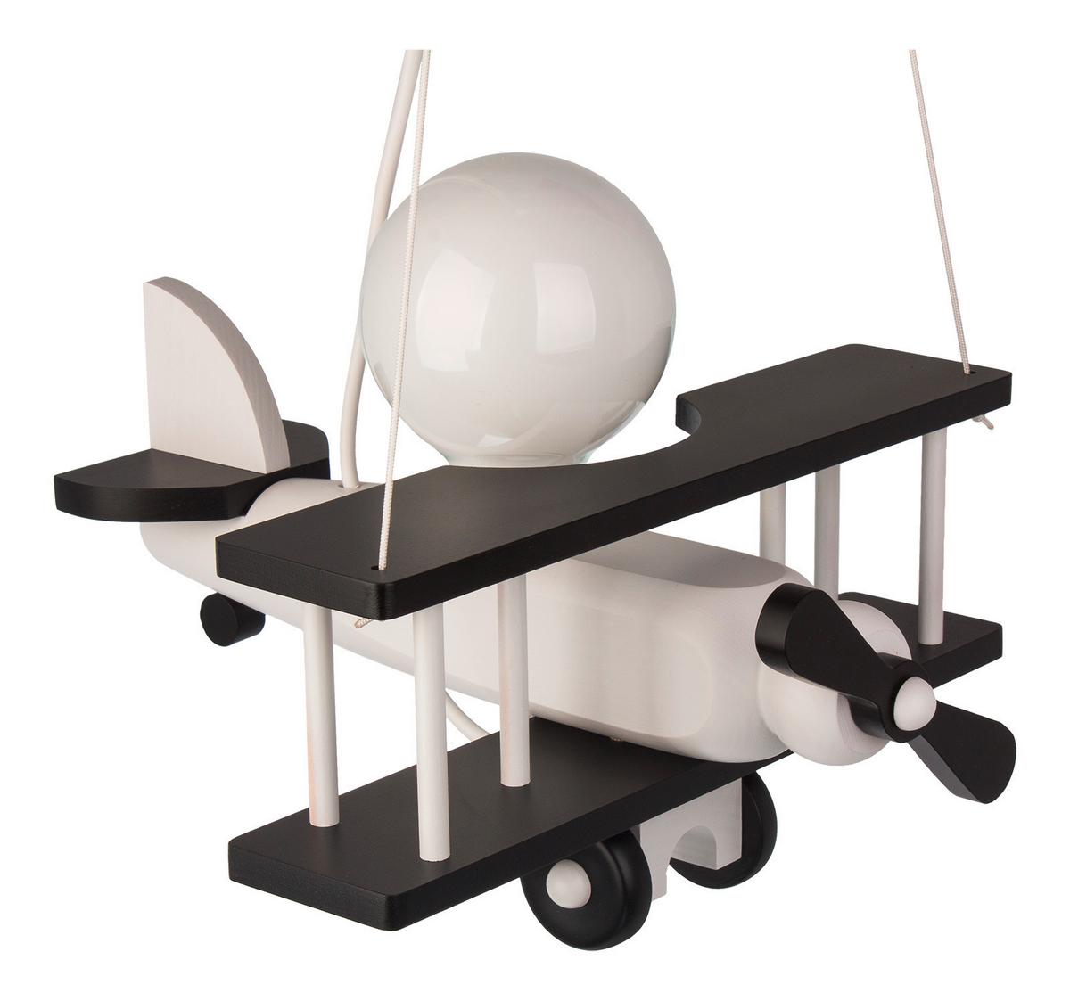 Kinderhängeleuchte Flugzeug H: 75 Cm 1-Flammig - Schwarz/Weiß, KONVENTIONELL, Holz (29/31/75cm)