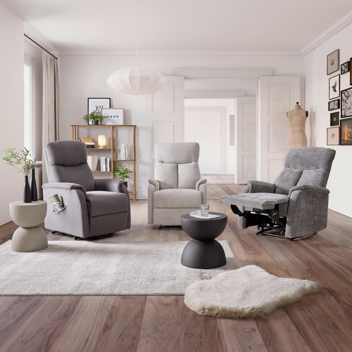 Relaxačné kreslo JOHNSY, sivá, pomoc pri vstávaní - sivá, Konventionell, kov/textil (73/110/94cm) - Mömax