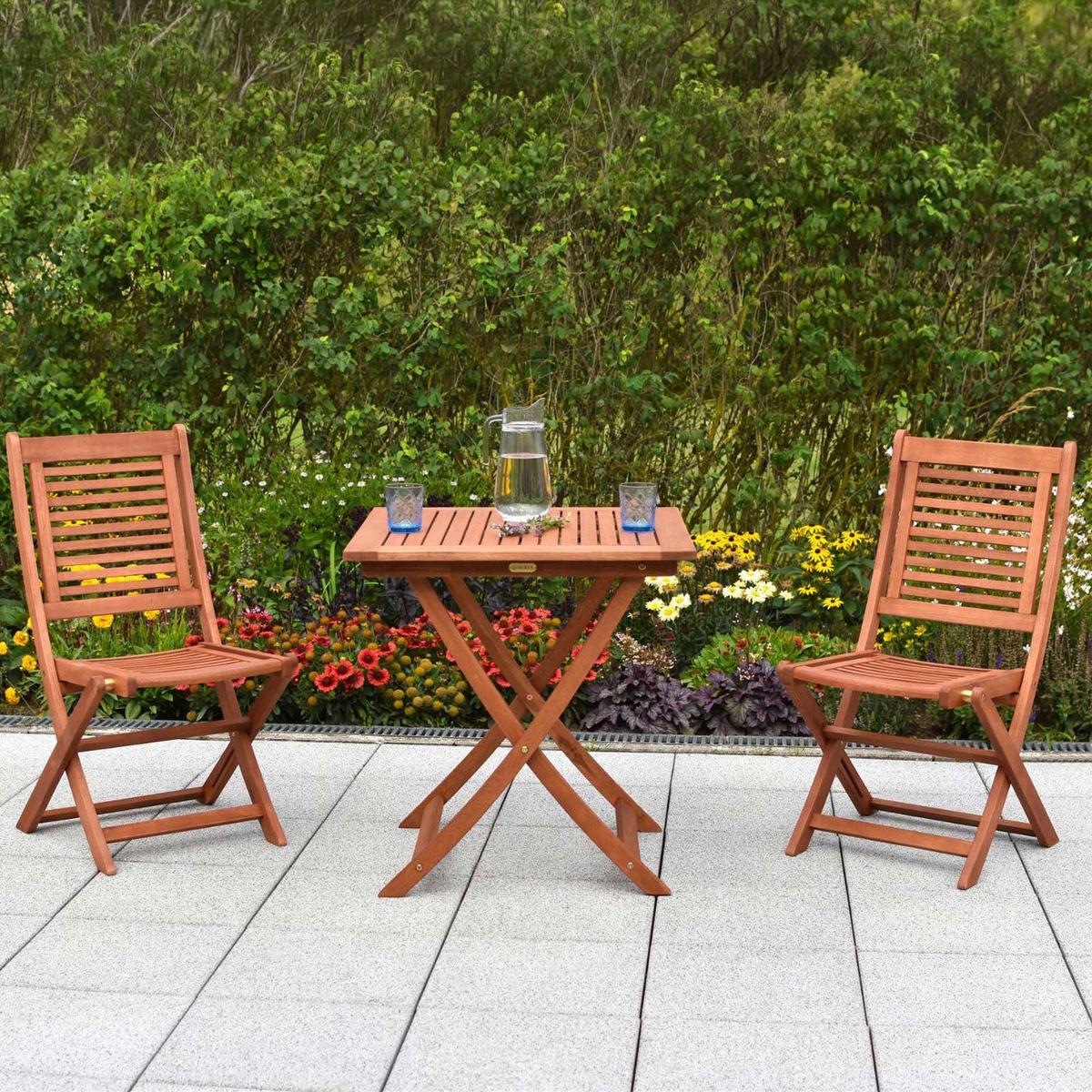 Balkonset Cordoba Set 3tlg. - Naturfarben, MODERN, Holz - Gardenson