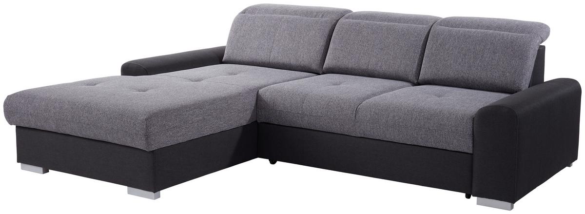 Ecksofa Mit Schlaffunktion + Bettkasten Malaga, Webstoff - Silberfarben/Graphitfarben, KONVENTIONELL, Textil (203/286cm) - Ondega