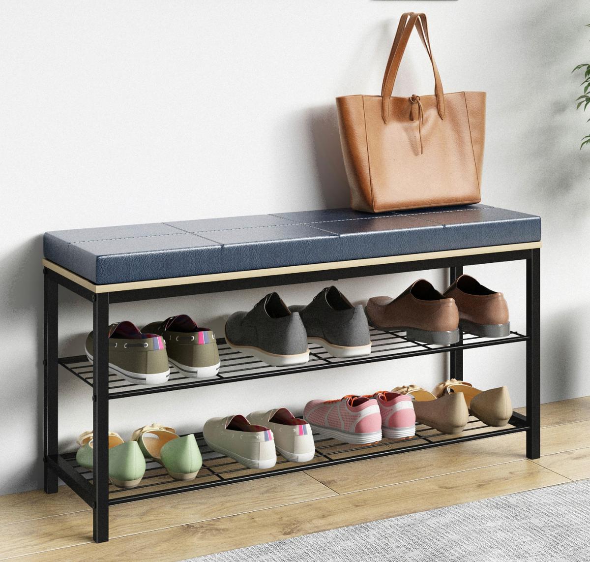 Schuhregal Taliro Schwarz Honigeiche Dekor - Honigeiche/Schwarz, Design, Holzwerkstoff/Metall (90/48/30cm) - MID.YOU