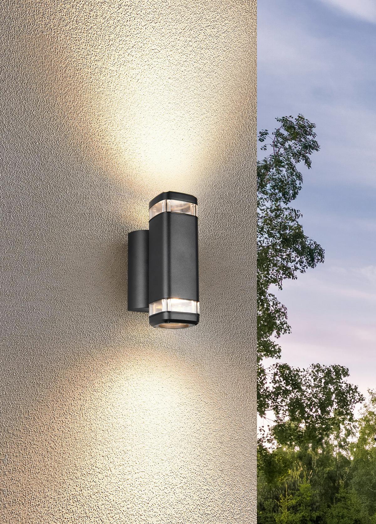 AUßENWANDLEUCHTE Outdoor, 2flg., Schwarz, - Schwarz, Design, Metall (7/13,5/21cm)