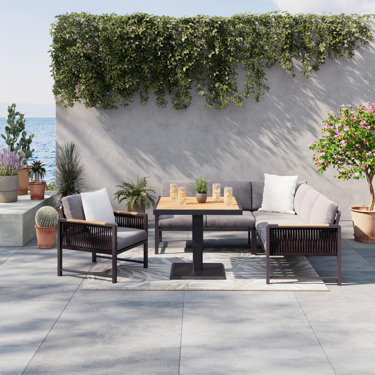 TERASOVÁ SEDACÍ SOUPRAVA WASHINGTON - šedá/přírodní barvy, Moderní, kov/textil (192/73/192cm) - Mömax