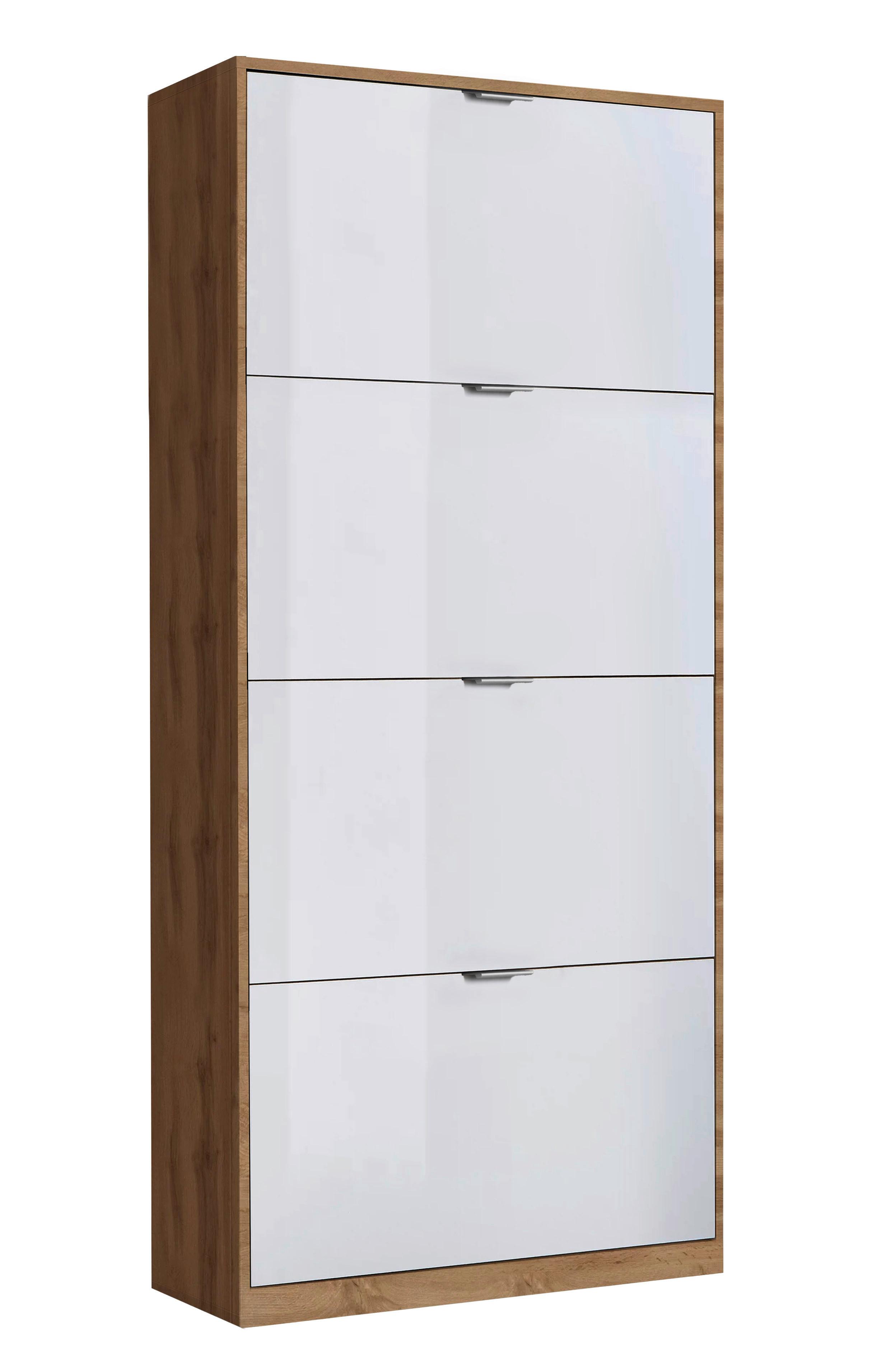 Cipősszekrény Yoro 4 64/157,4cm - Wotan tölgy/magasfényű fehér, Konventionell, faalapú anyag (64/157,4/19cm)