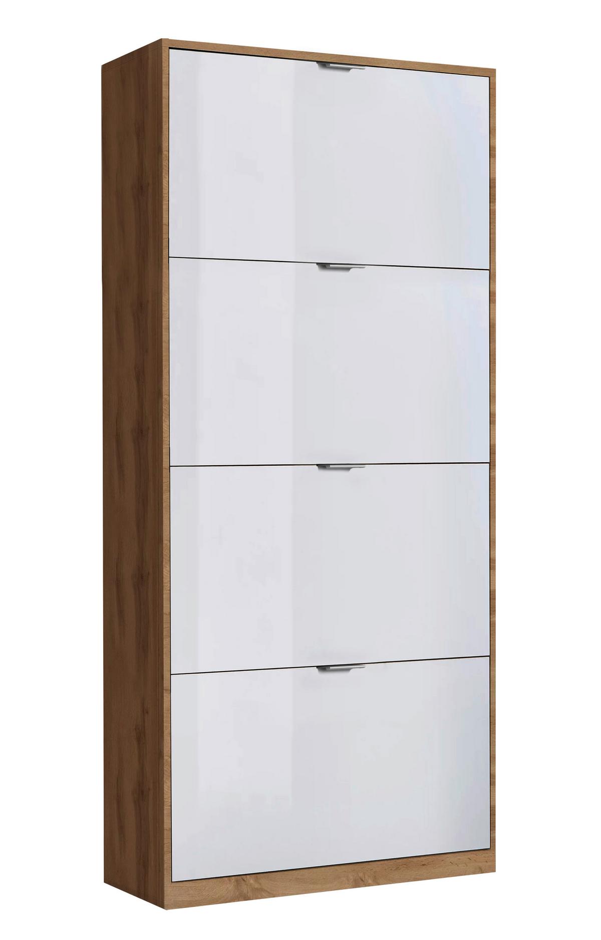 Cipősszekrény Yoro 4 64/157,4cm - Wotan tölgy/magasfényű fehér, Konventionell, faalapú anyag (64/157,4/19cm)