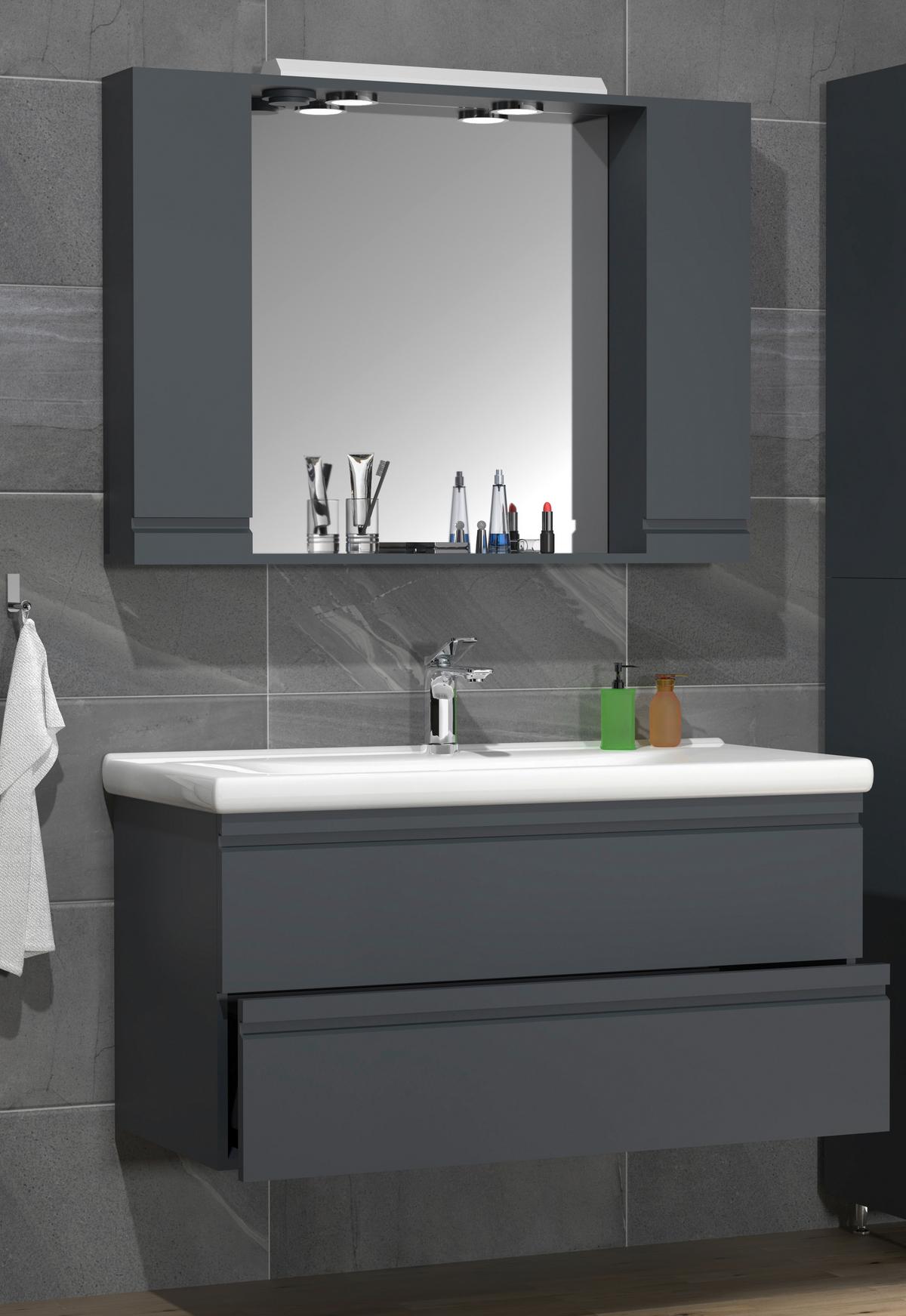 Badezimmer Silora Xl - Anthrazit/Weiß, MODERN, Glas/Keramik (100cm) - MID.YOU