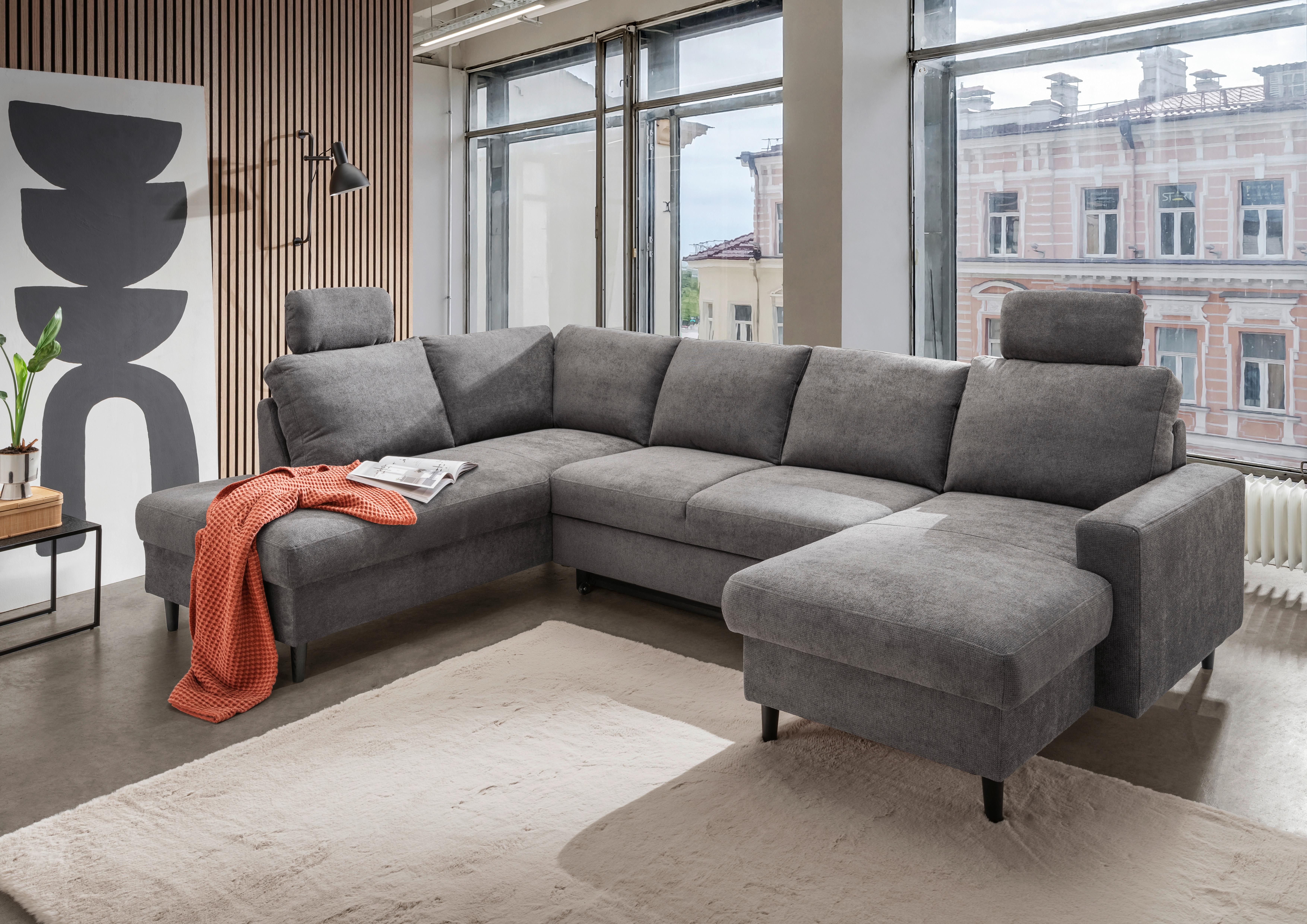 Wohnlandschaft Passione Dunkelgrau U: 200x305x153 cm - Dunkelgrau/Schwarz, MODERN, Textil (200/305/153cm) - Livetastic