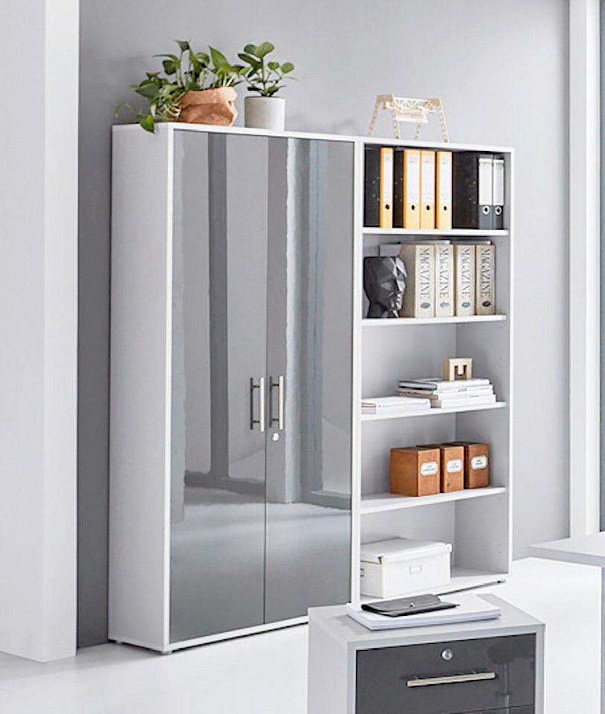 Büro Office Edition Grau/anthrazit Hochglanz - Anthrazit Hochglanz/Grau, MODERN, Holzwerkstoff/Metall - MID.YOU