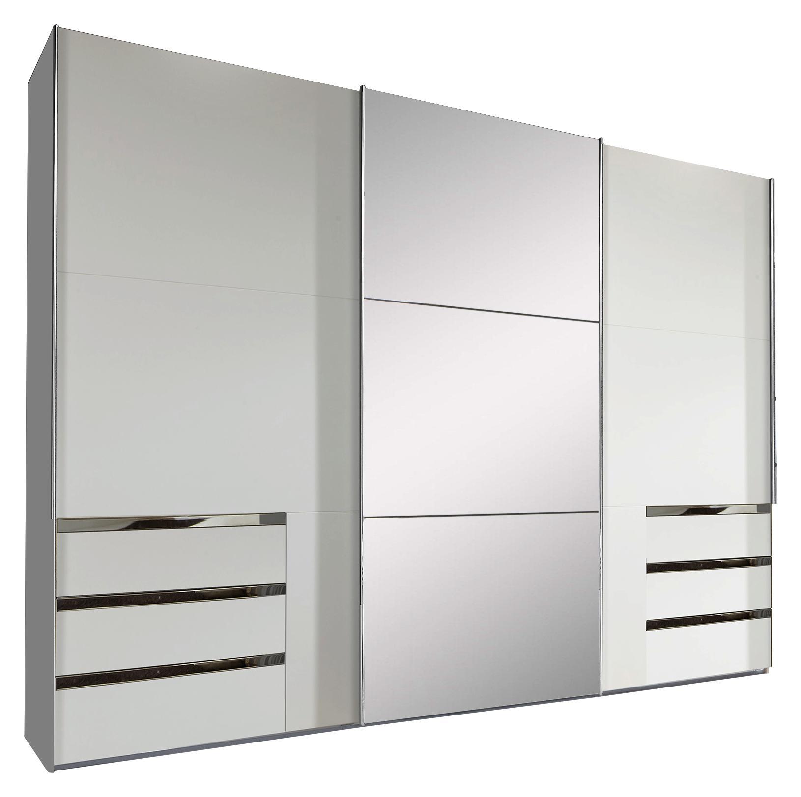 Schwebetürenschrank Level 36a B:300cm Weiß Dekor/ Spiegel - Weiß, MODERN, Glas/Holzwerkstoff (300/216/65cm)