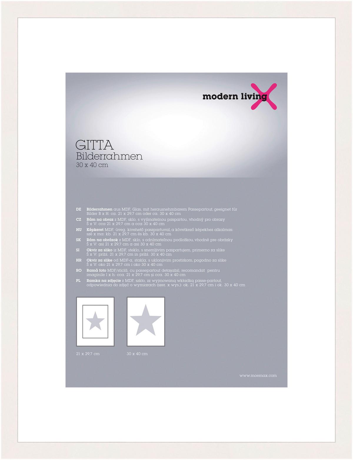 RÁM NA OBRAZY GITTA 30x40 cm - bílá, Moderní, kompozitní dřevo/sklo (30/40cm) - Modern Living