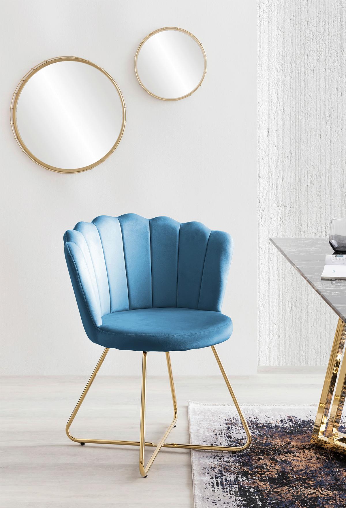 Stuhl-set Blau B: 69,5 Cm - Blau/Goldfarben, MODERN, Textil/Metall (69,5/85/66cm) - Livetastic