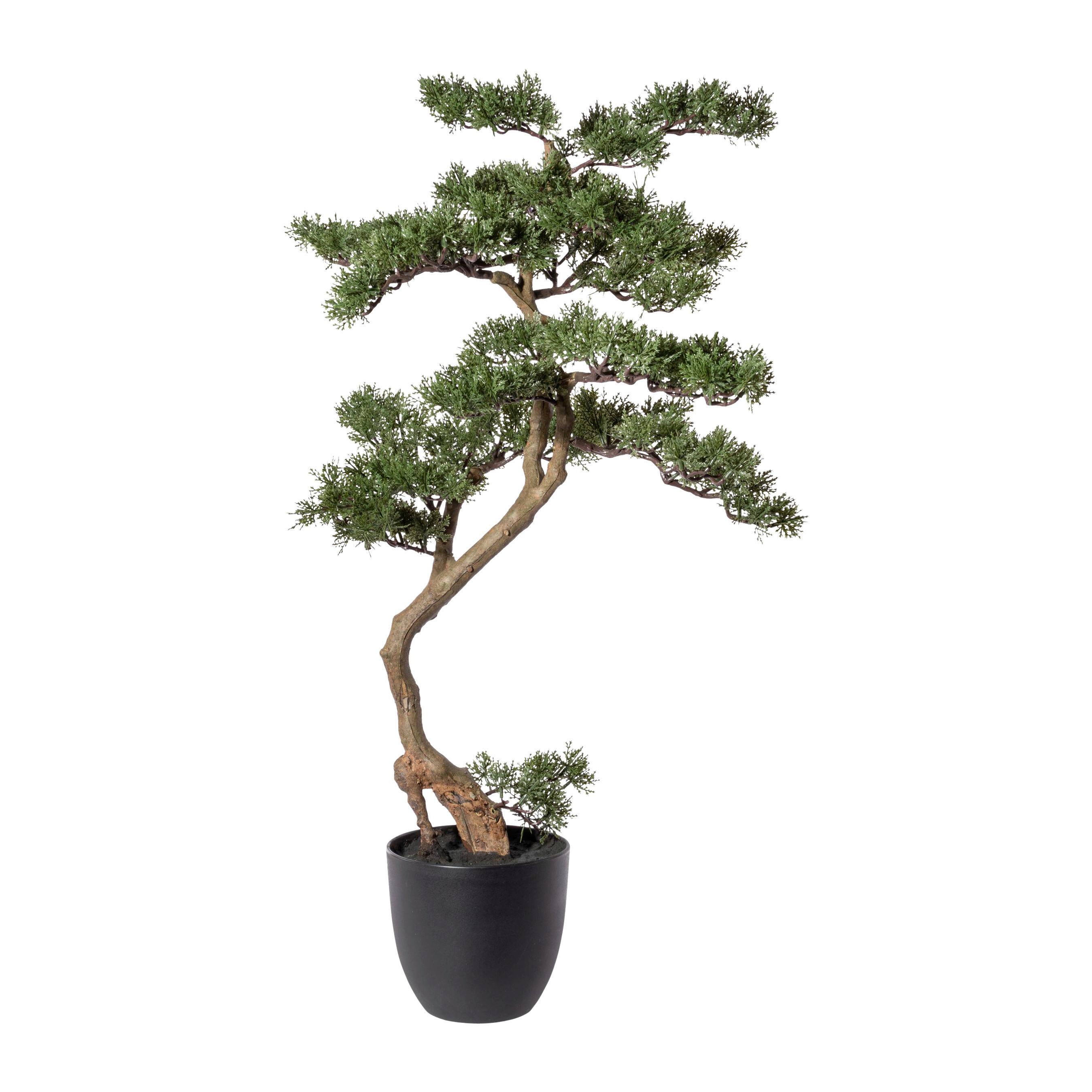 Kunstpflanze, Bonsai Grün, H: 90 cm - Schwarz/Braun, Design, Kunststoff (90cm) - P & B