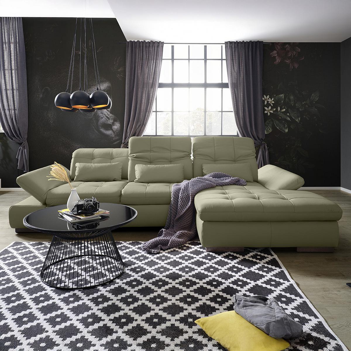 Rohová sedačka SANFINO, pravá, sivá pravá koža - sivá/chrómová, Konventionell, kov/koža (305/79-96/199cm) - Premium Living