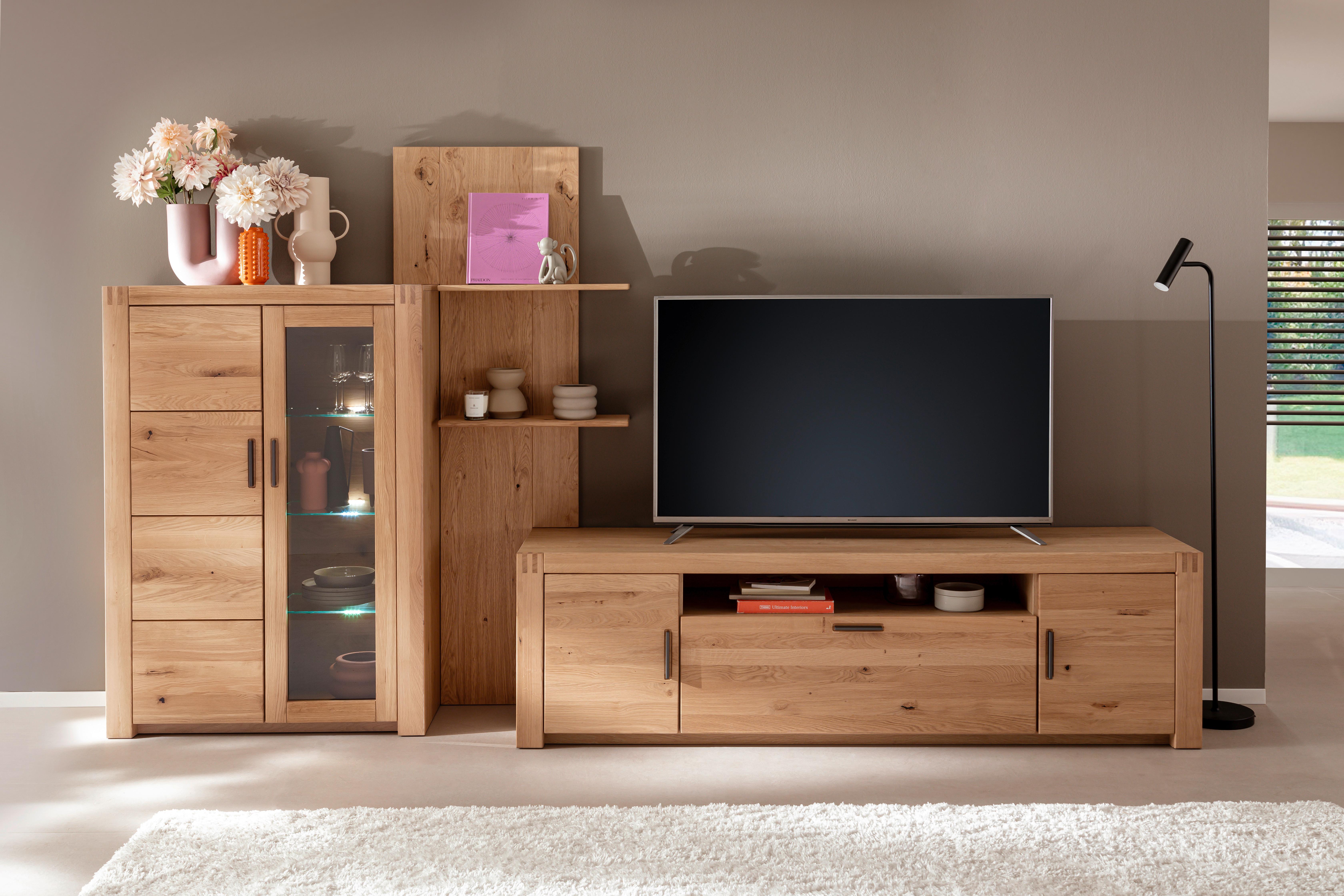 Wohnwand Prag - Eichefarben, Design, Glas/Holz (332/184/50cm)