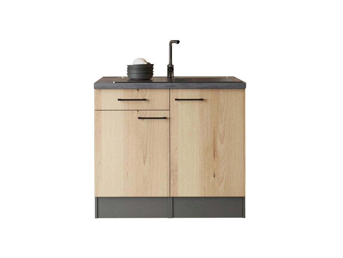 MINIKÜCHE Oliver, Grau B: 100 cm - Eiche Artisan/Grau, Trend, Holzwerkstoff (100cm) - Respekta