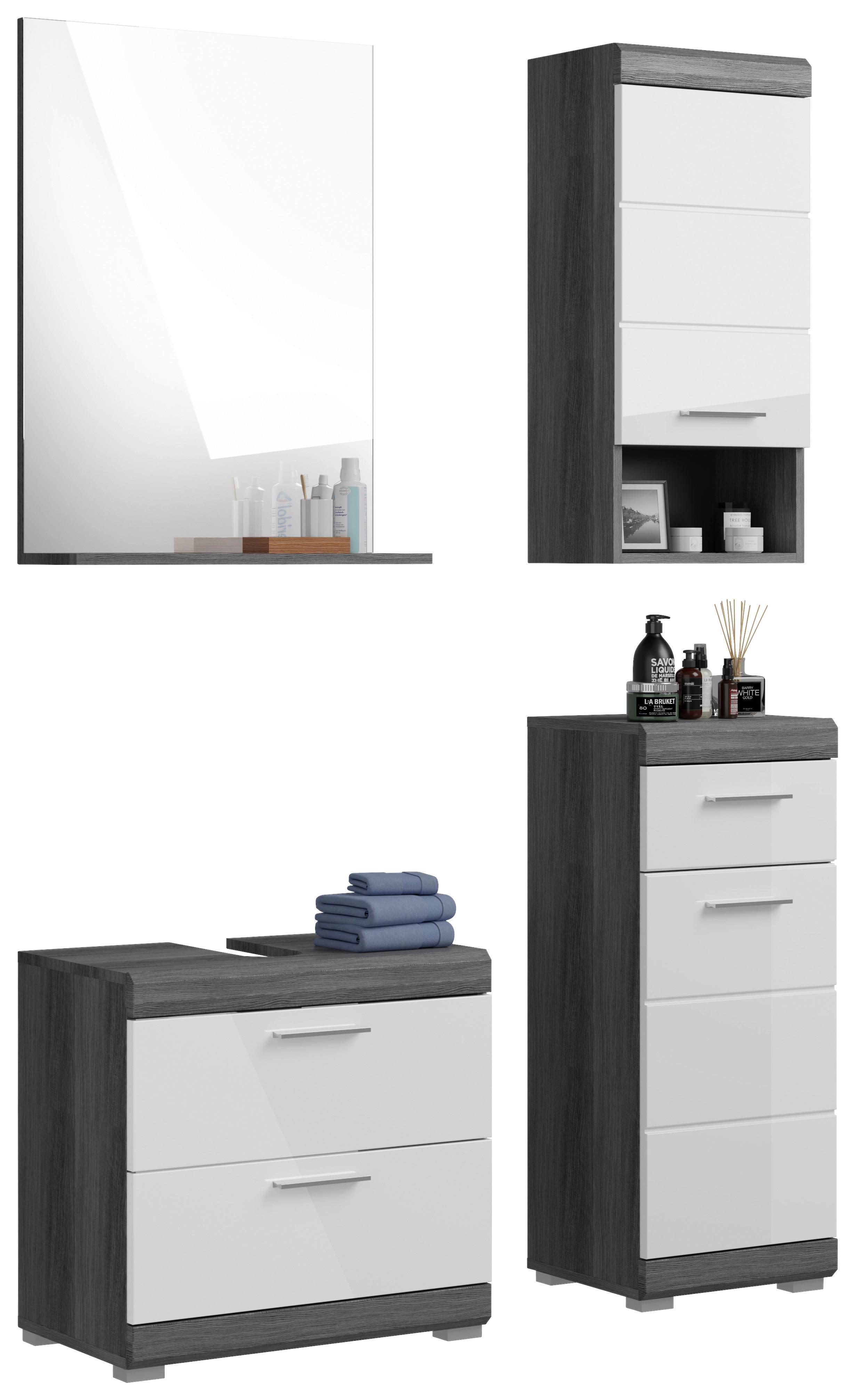 Badezimmer Scout - Weiß Hochglanz/Grau, MODERN, Holzwerkstoff (97cm) - MID.YOU