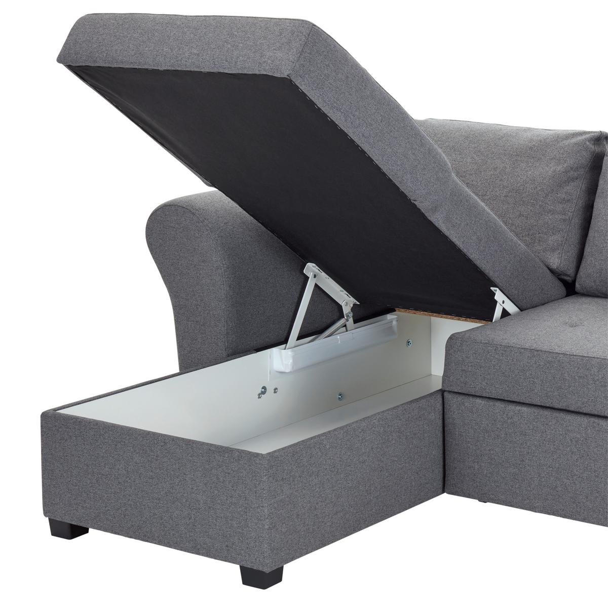 Ecksofa mit Schlaffunktion + Bettkasten Lasse Textil - Anthrazit/Schwarz, MODERN, Textil (260/155cm) - Ondega
