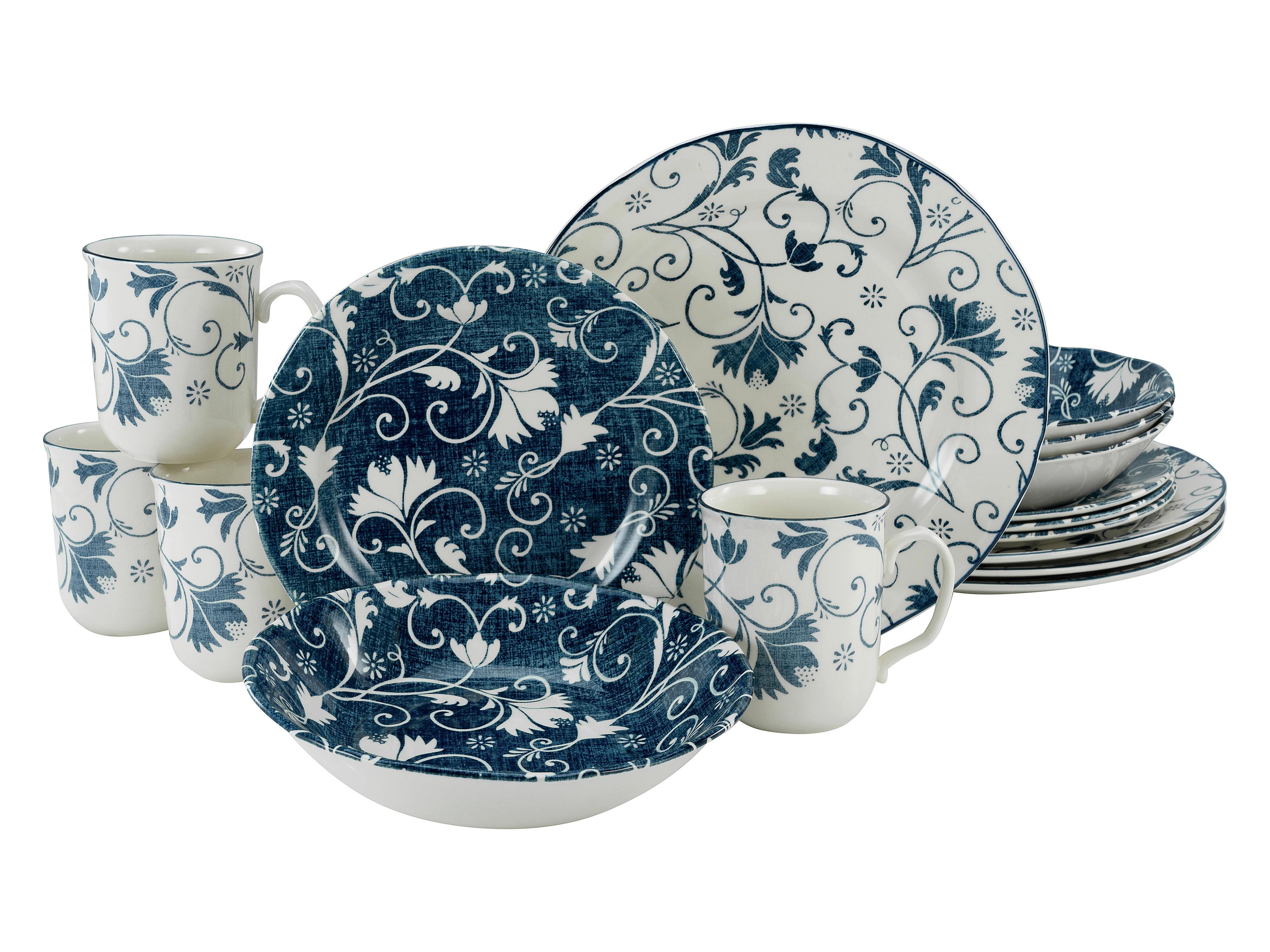 Kombiservice Damask Keramik 4 Personen Geschirr Set - Blau/Weiß, Trend, Keramik (43,5/26,5/40cm) - Creatable