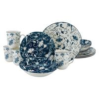 Kombiservice Damask Keramik 4 Personen Geschirr Set - Blau/Weiß, Trend, Keramik (43,5/26,5/40cm) - Creatable