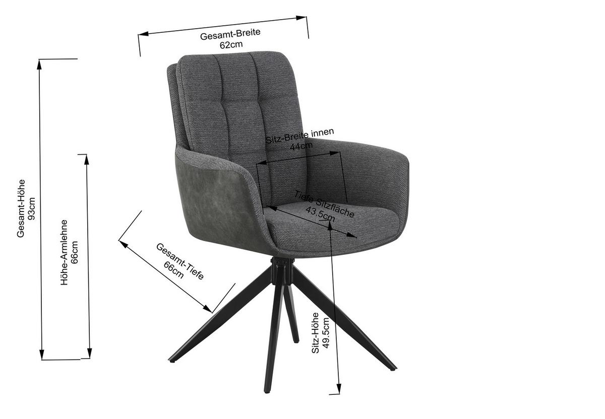 Armlehnstuhl Naim, Braun B: 60 cm, 180° drehbar - Schwarz/Braun, KONVENTIONELL, Holz/Textil (60/93/66cm) - MID.YOU