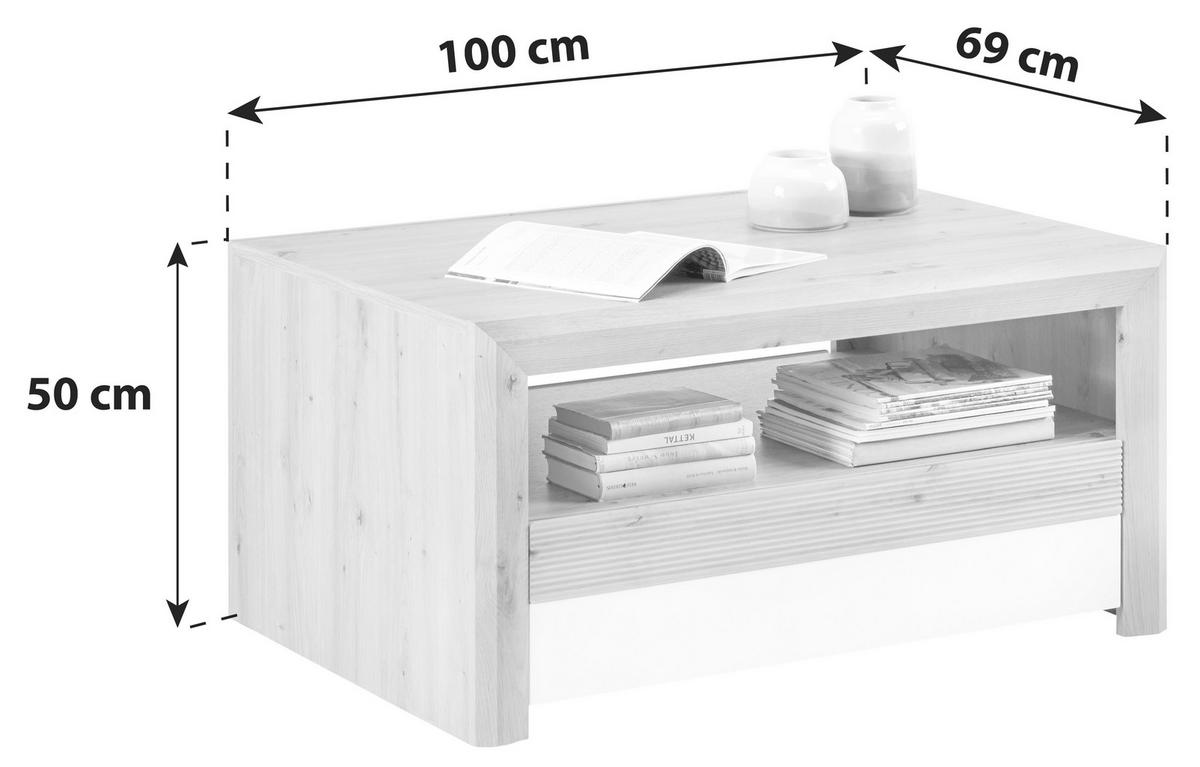 Couchtisch mit Stauraum Kashmir New, Eiche Dekor/Weiß - Eichefarben/Weiß, MODERN, Holzwerkstoff (100/50/69cm) - James Wood