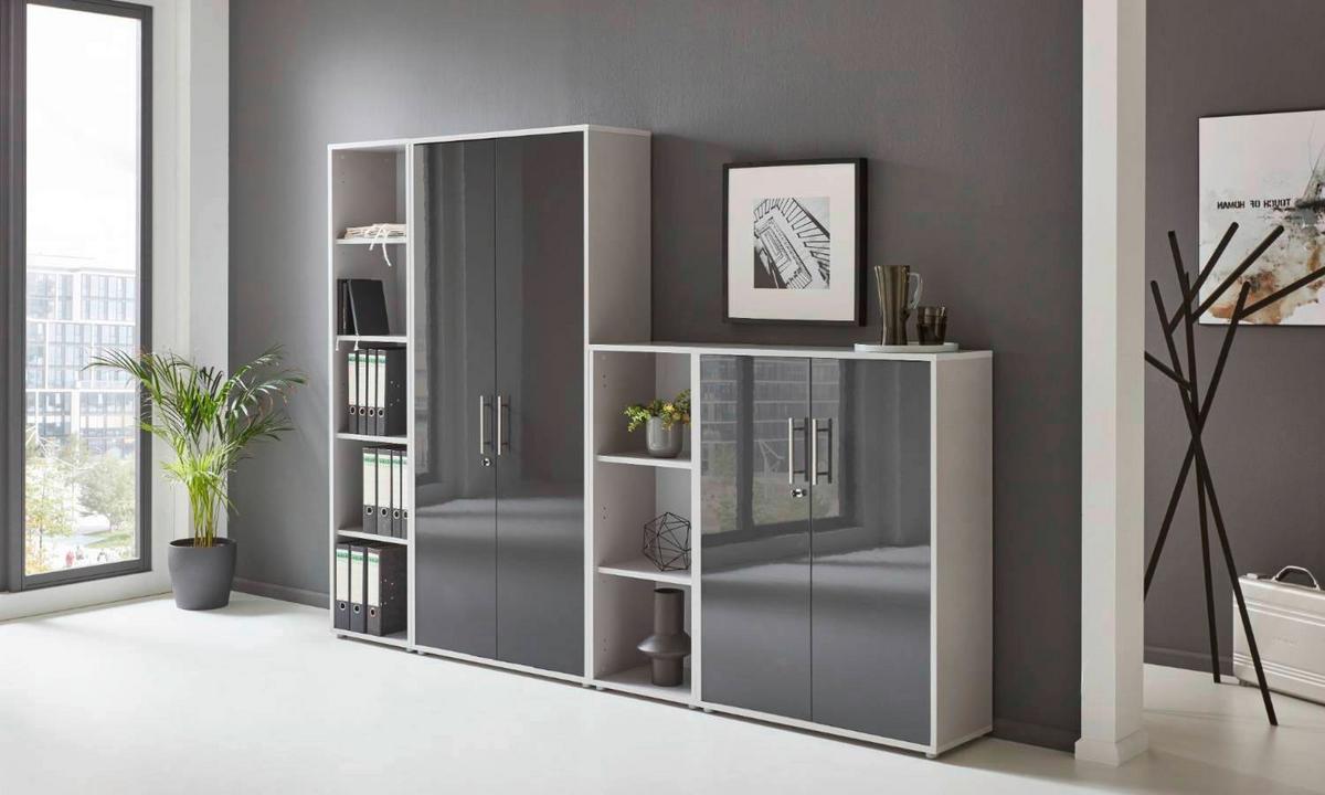 Büro Office Edition Grau/anthrazit Hochglanz - Anthrazit Hochglanz/Grau, MODERN, Holzwerkstoff - MID.YOU