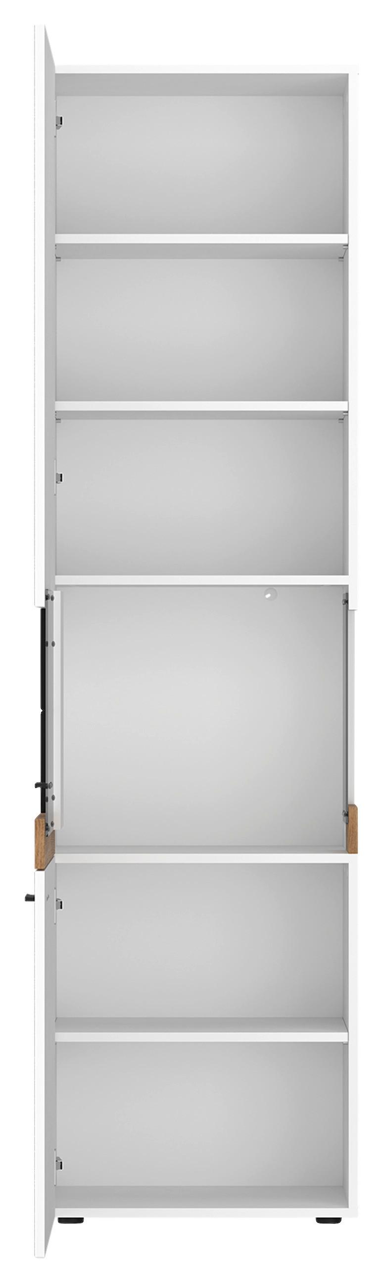 Vitrine Oreta B: 54,7 Cm Weiß Hochglanz/eichefarben - Weiß Hochglanz/Eichefarben, MODERN, Glas/Holzwerkstoff (54,7/200/36,6cm)