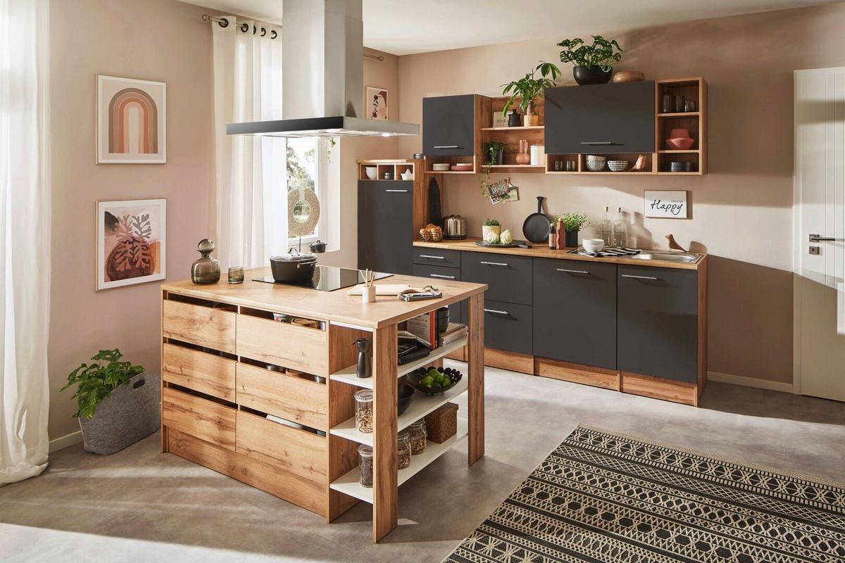 Küchenblock Hilde Inselküche 280 cm - Wildeiche/Grau, Design, Holzwerkstoff (280-150cm) - Respekta
