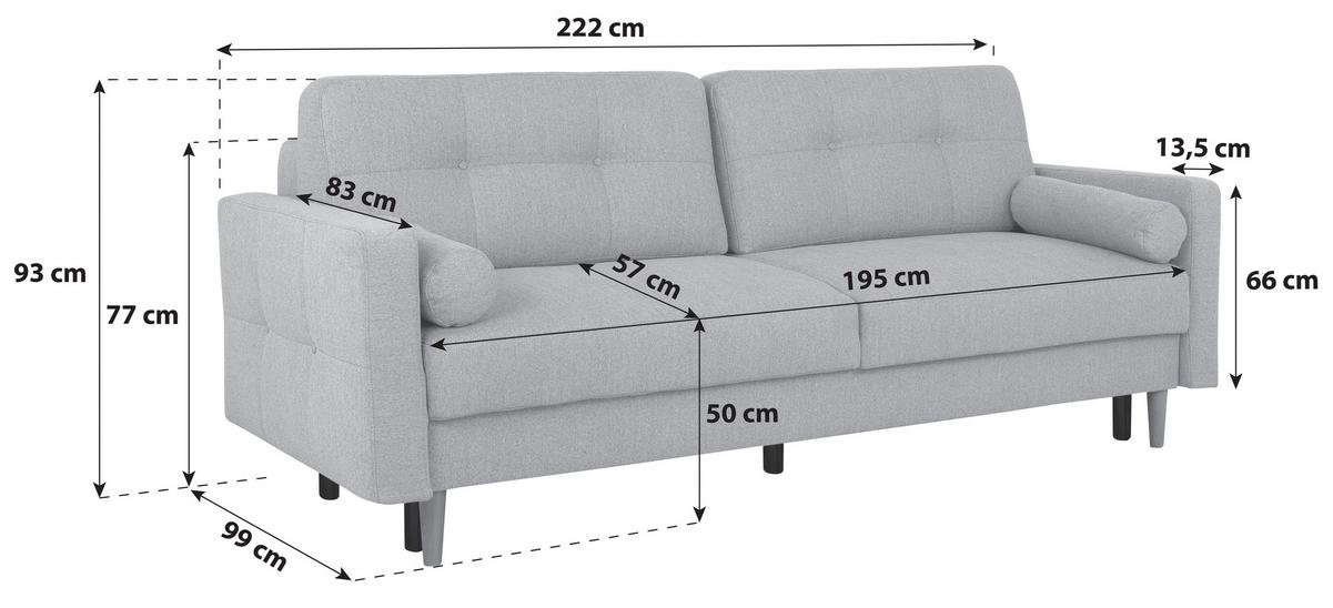 Schlafsofa Noret Beige B: 222 cm - Beige/Eiche Wotan, KONVENTIONELL, Textil (222/93/99cm) - MID.YOU