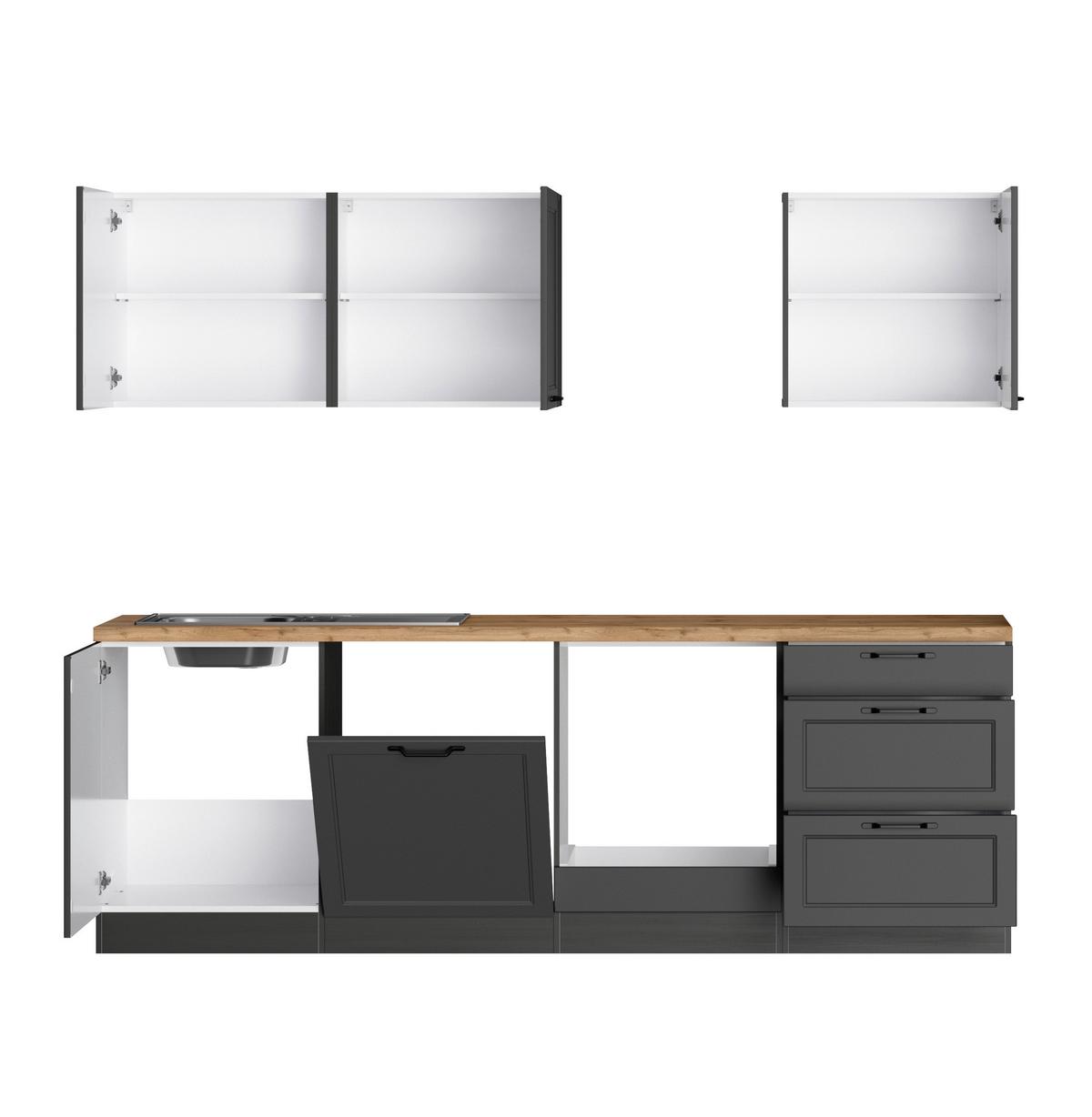 Küchenzeile Meran ohne Geräte B: 240 cm Grau/Eiche Dekor - Eiche Wotan/Grau, LIFESTYLE, Holzwerkstoff (240cm) - Held