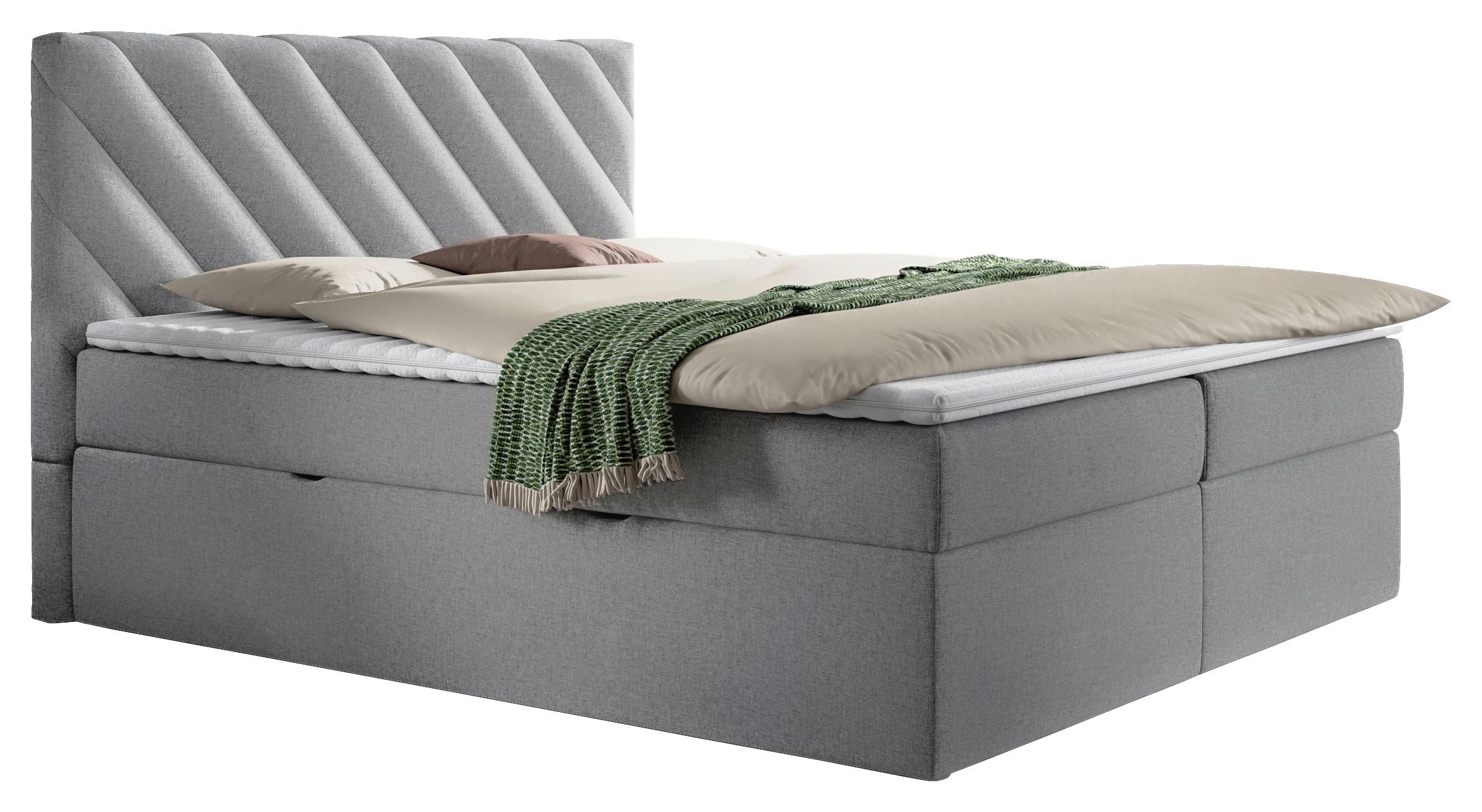 Boxspringbett mit Topper Hellgrau 180x200 cm Gusto - Hellgrau/Schwarz, MODERN, Textil (180/200cm) - MID.YOU