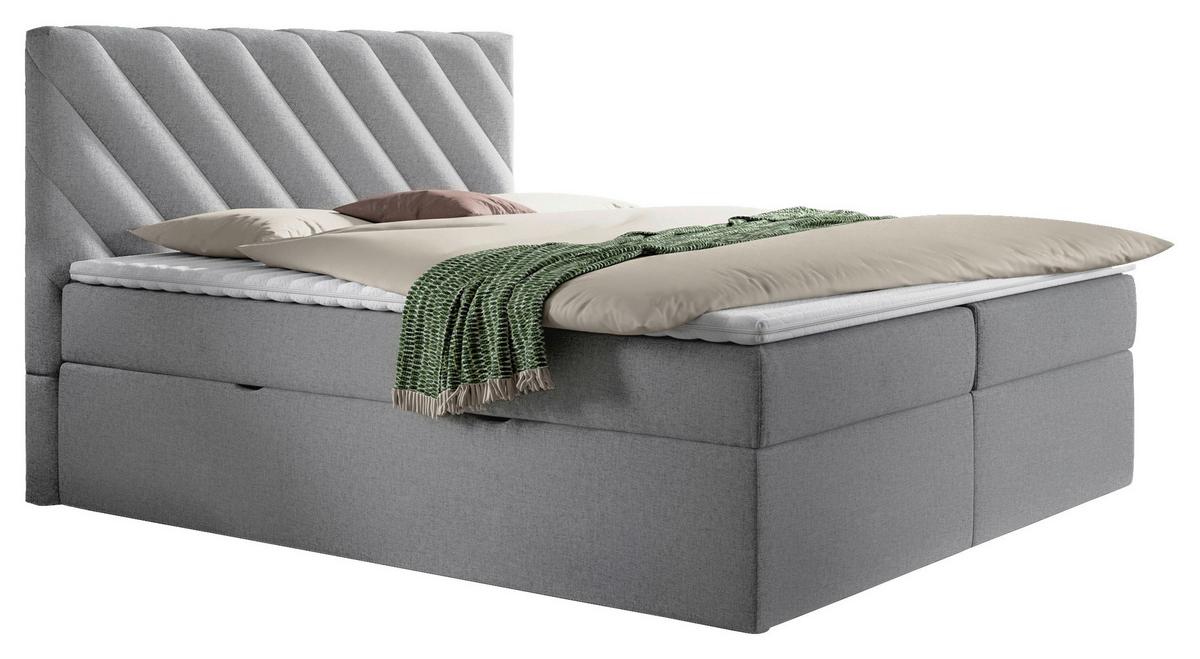 Boxspringbett mit Topper Hellgrau 160x200 cm Gusto - Hellgrau/Schwarz, MODERN, Textil (160/200cm) - MID.YOU