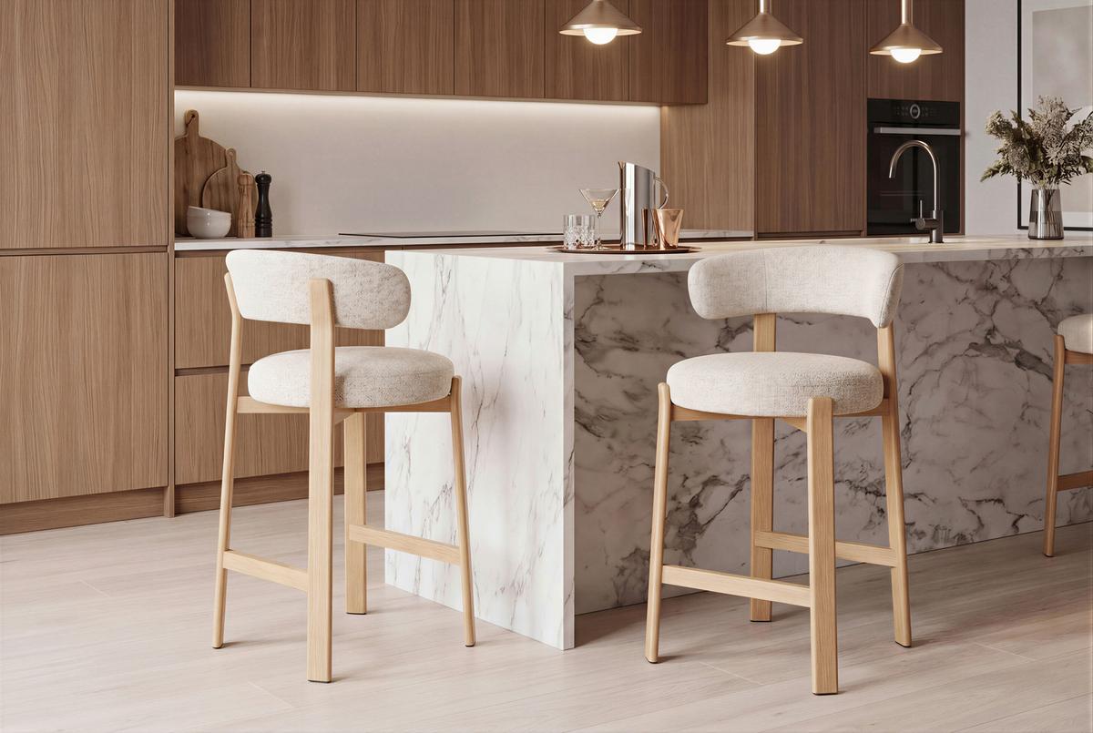Barhocker Bilbao Eichefarben/Beige B: 52 cm - Eichefarben/Beige, MODERN, Textil/Metall (52/90,5/53,5cm) - Livetastic