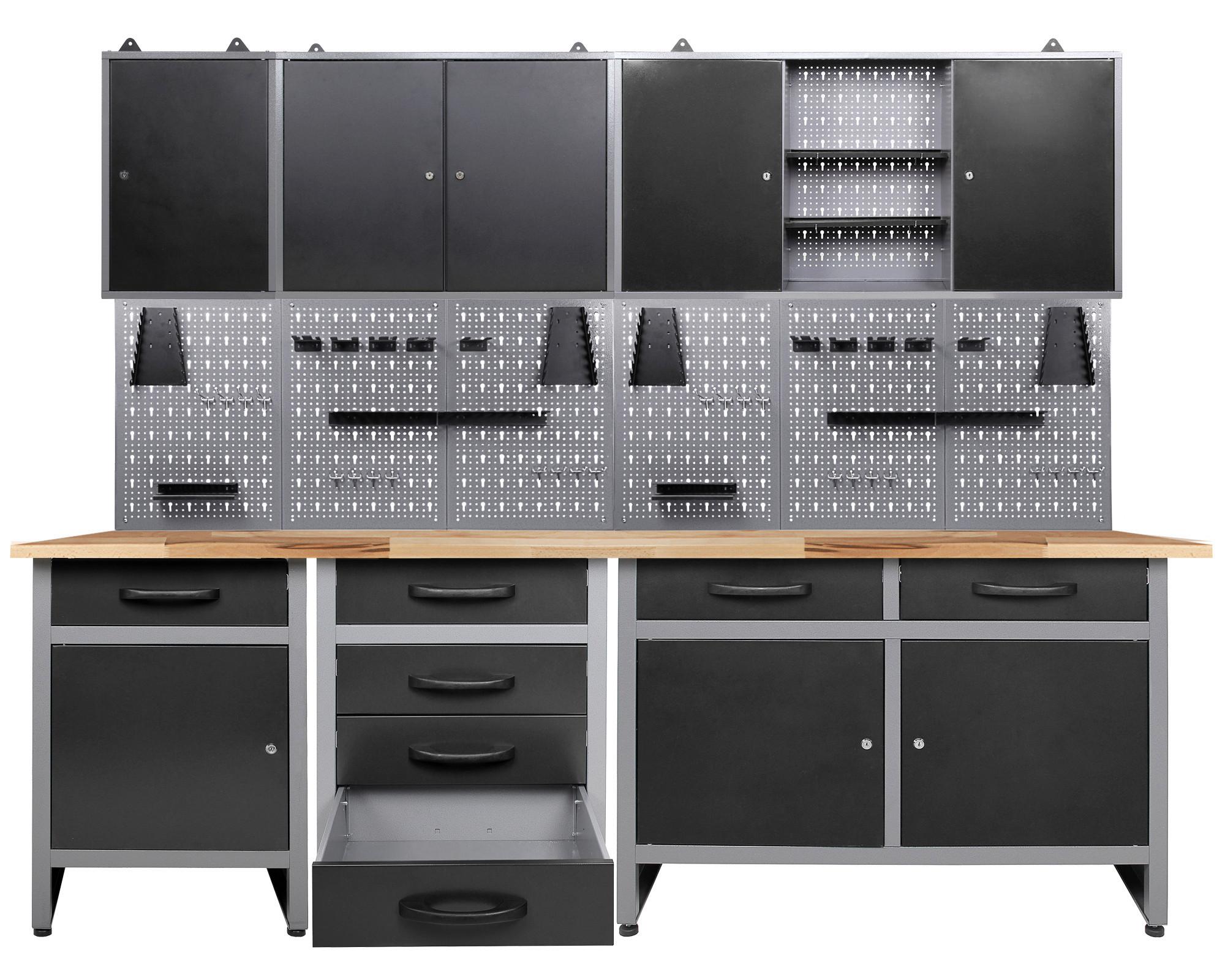 Werkbank-Set Entdecker B: 240 cm Anthrazit/Grau - Anthrazit/Grau, Basics, Holz/Metall (240/205/60cm)