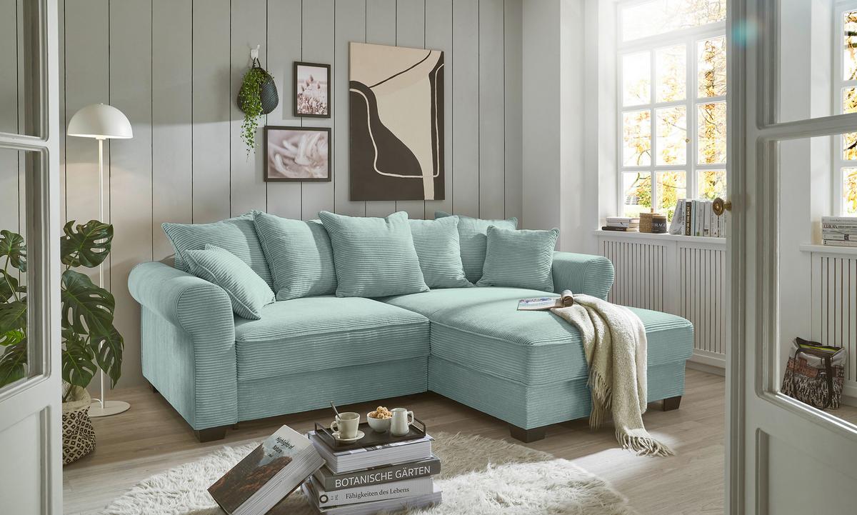 Ecksofa Maureen Salbeigrün S:255x185cm - Salbeigrün/Schwarz, KONVENTIONELL, Textil (255/185cm) - MID.YOU