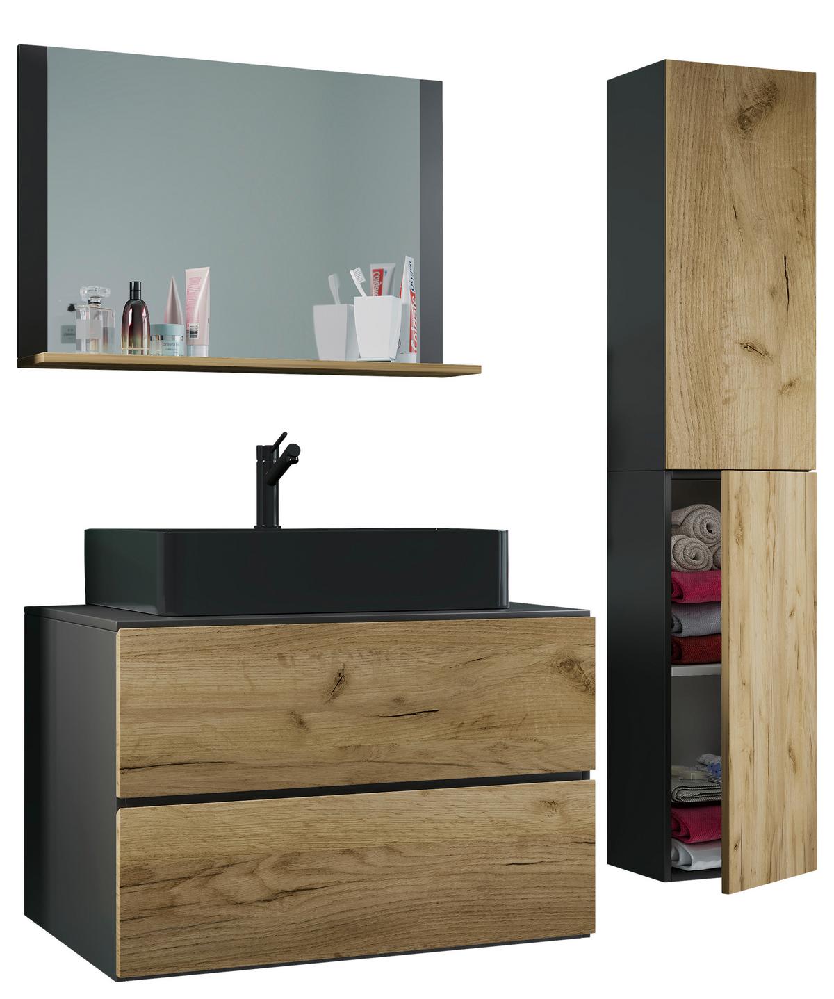Badezimmer Lendas Bl L - Honigeiche/Anthrazit, MODERN, Glas/Keramik (94cm) - MID.YOU