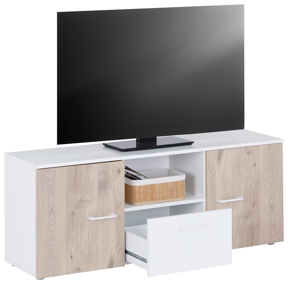 Tv-elem Alex - tölgyfa színű/fehér, Konventionell, faalapú anyag (135/54/37cm)