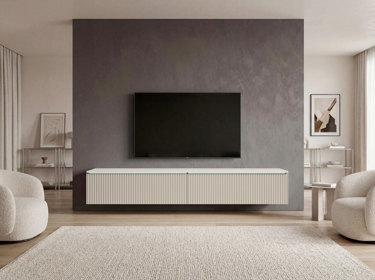 Nízka komoda, béžová, kašmírová - šedá/kašmírová, Design, kompozitní dřevo/plast (180/30/33cm) - P & B