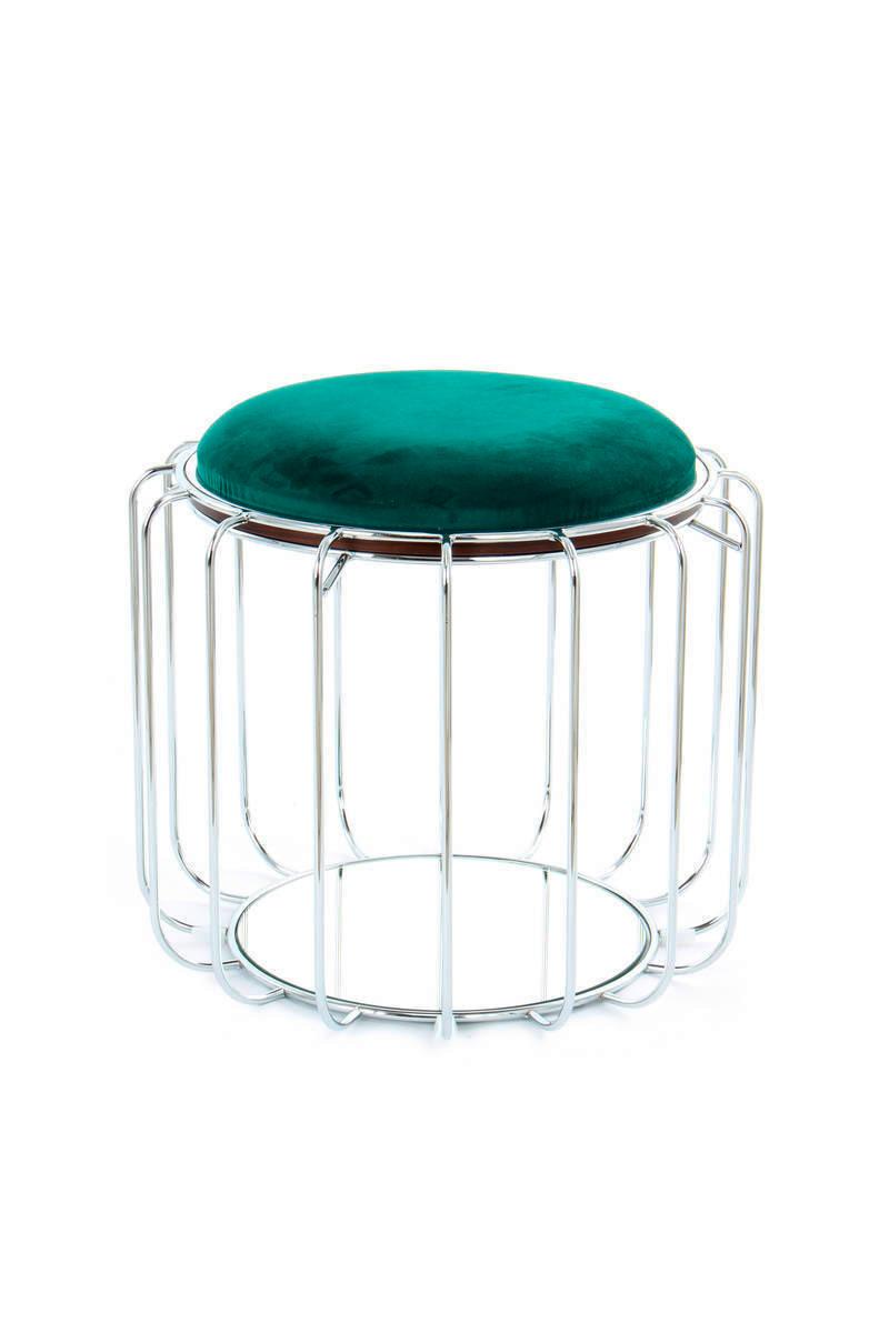 Beistelltisch/Pouf 2 in 1 Comfortable Silber/Dunkelgrün - Dunkelgrün/Silberfarben, Basics, Glas/Holzwerkstoff (50/50/45cm) - Kayoom