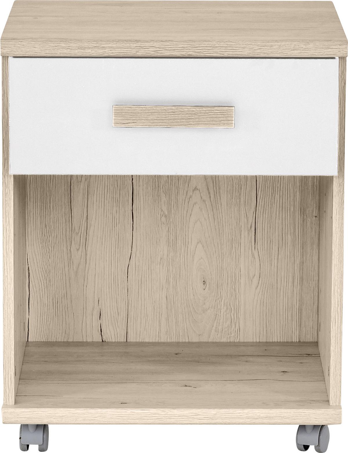 Rollcontainer Weiß/Eiche Dekor Cariba 46x59x45 cm - Eichefarben/Weiß, Design, Holzwerkstoff/Kunststoff (46/59/45cm) - MID.YOU
