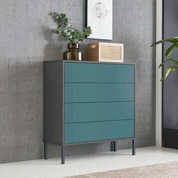 Kommode 79cm Mailand Typ 3 + Mf, Anthrazit - Anthrazit/Petrol, MODERN, Holzwerkstoff (79/86/33cm) - MID.YOU