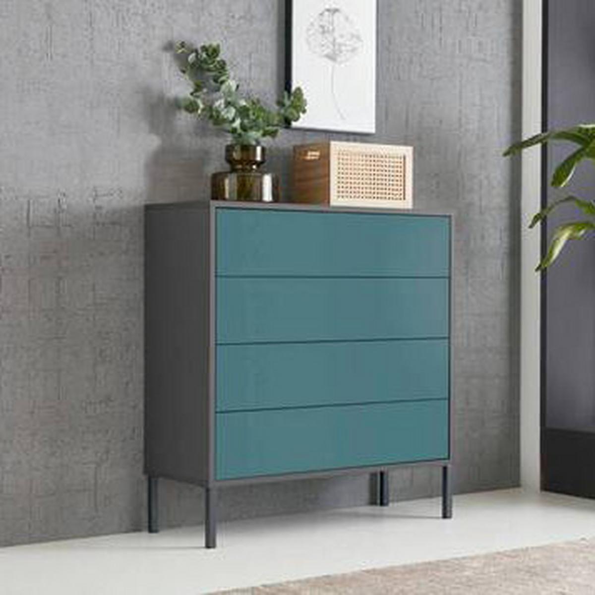 Kommode 79cm Mailand Typ 3 + Mf, Anthrazit - Anthrazit/Petrol, MODERN, Holzwerkstoff (79/86/33cm) - MID.YOU