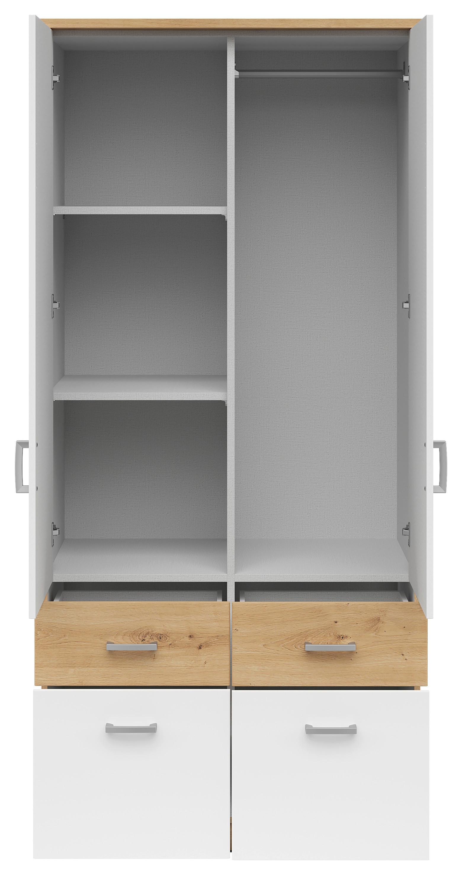 Drehtürenschrank Mit Laden 91cm Brando, Weiß/eiche Dekor - Weiß/Eiche Artisan, KONVENTIONELL, Holzwerkstoff (91/199/58cm)