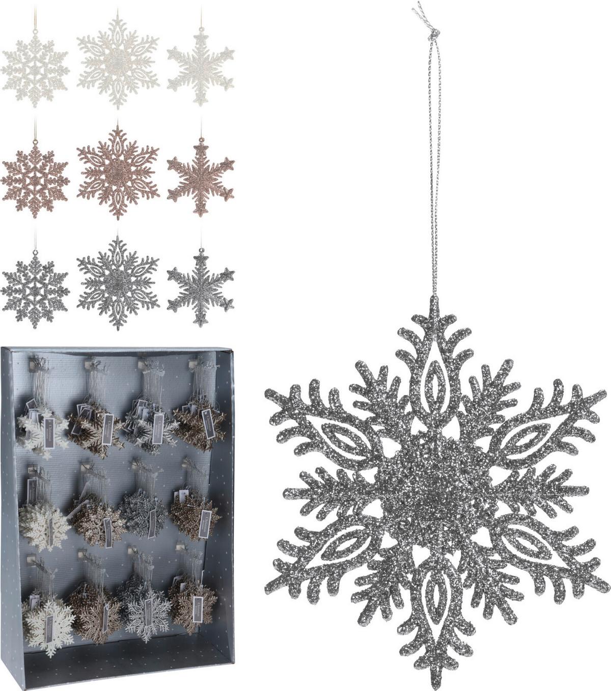 Függődísz Hópehely Hópehyely - Pezsgő/ezüstszínű, Basics, műanyag (10cm)