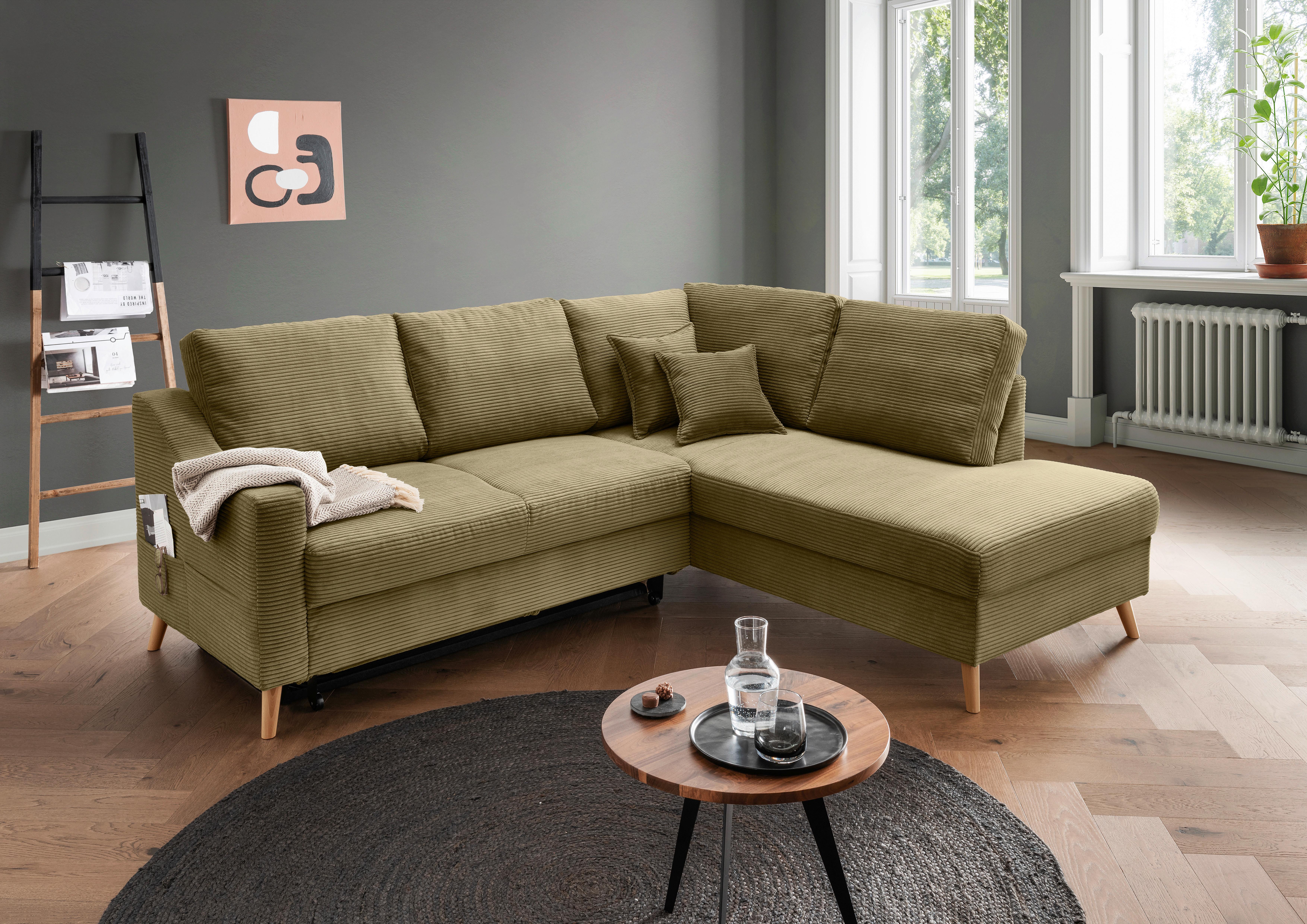 Ecksofa Valentina Olivgrün S: 230x200 Cm - Naturfarben/Olivgrün, MODERN, Textil (230/200cm) - Livetastic