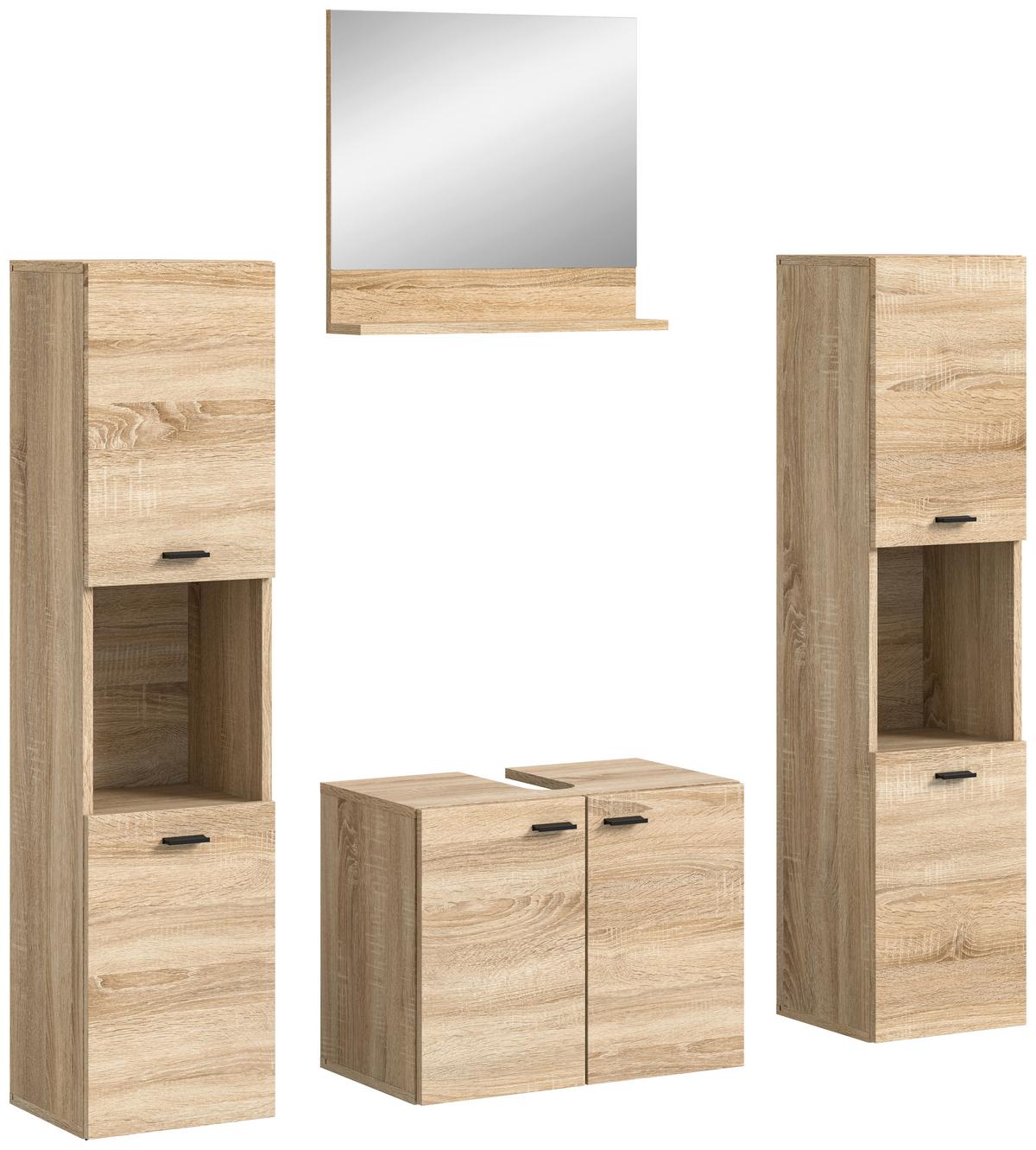 Badezimmer Boston Sonoma Eiche Dekor - Schwarz/Sonoma Eiche, MODERN, Glas/Holzwerkstoff (117cm) - MID.YOU