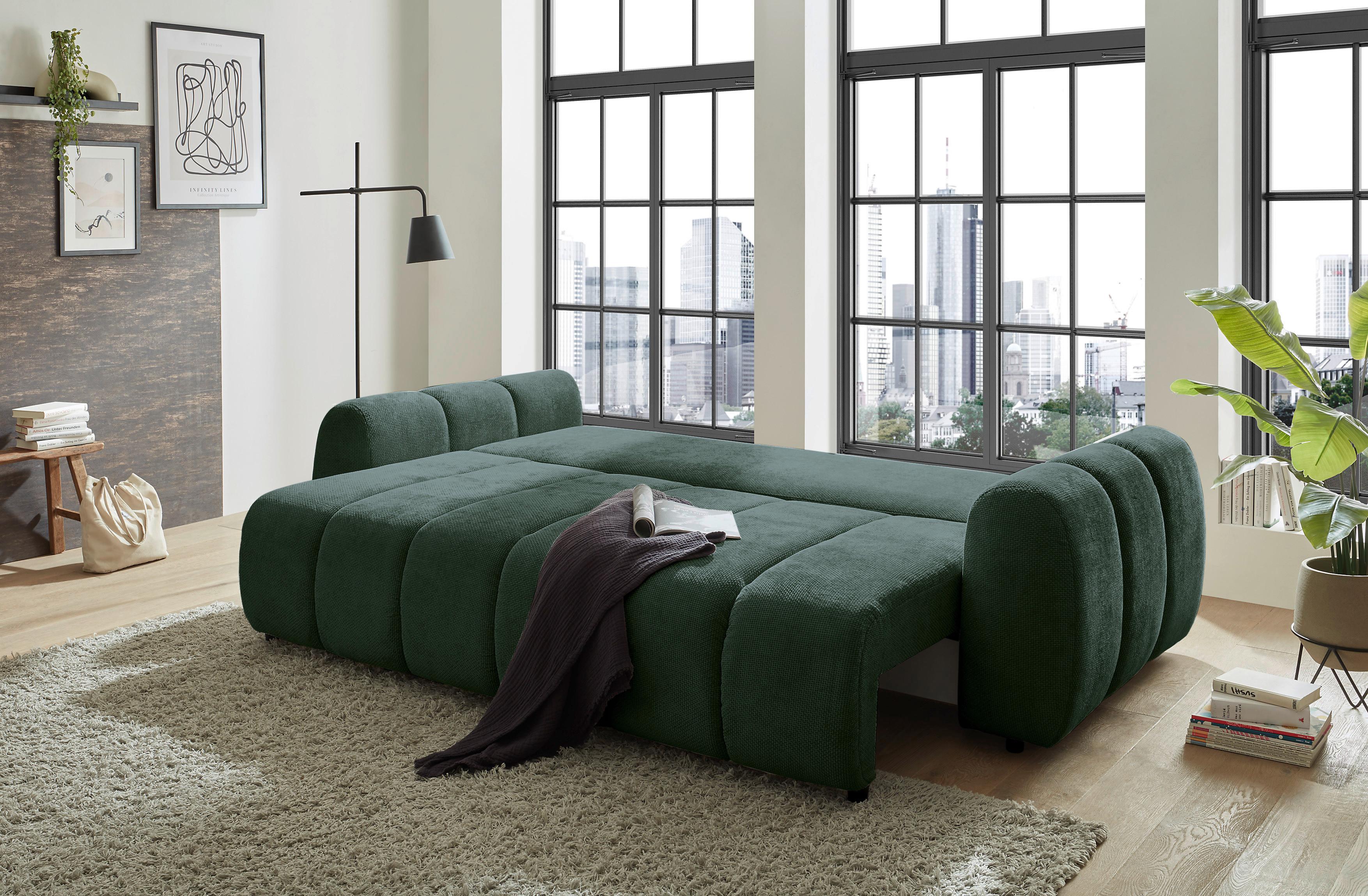 Schlafsofa Bubble Dunkelgrün B: 256 Cm - Dunkelgrün/Schwarz, Design, Textil (256/76/112cm) - MID.YOU