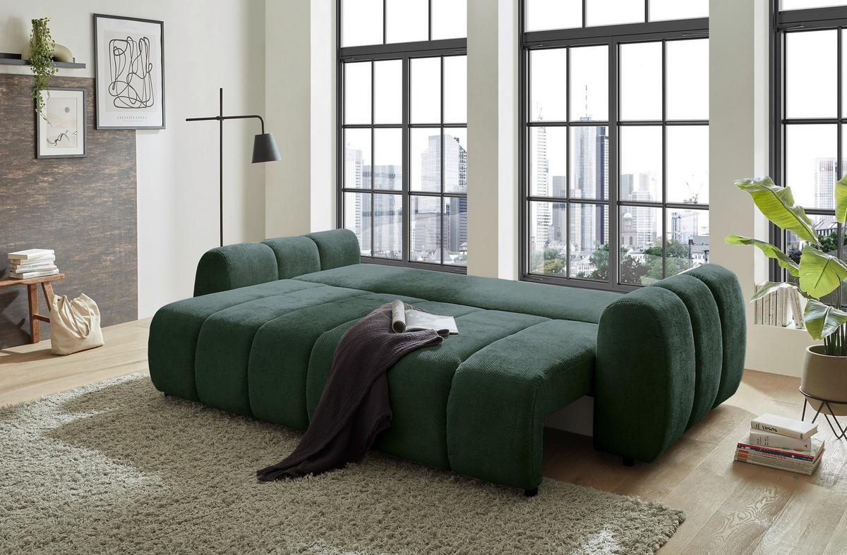 Schlafsofa Bubble Dunkelgrün B: 256 Cm - Dunkelgrün/Schwarz, Design, Textil (256/76/112cm) - MID.YOU