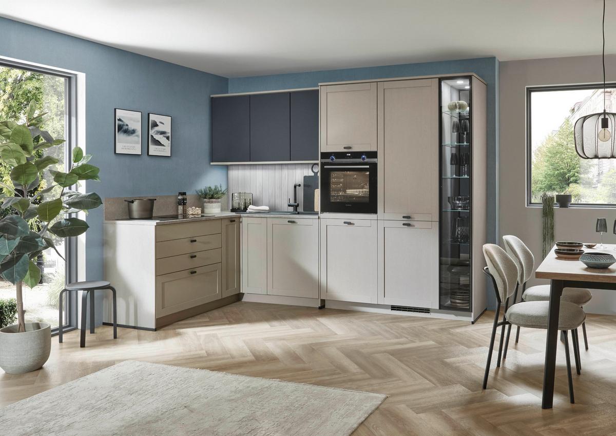 Eckküche Fermo/Eastbourne - Hellbraun/Blau, MODERN, Holzwerkstoff (181,8/303,4cm) - Vertico